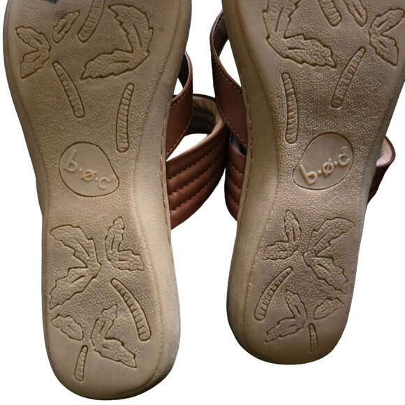 B.O.C. Womens Sandals Size 7.5 Tan Brown Faux Leather Comfortable Slides - Picture 8 of 9